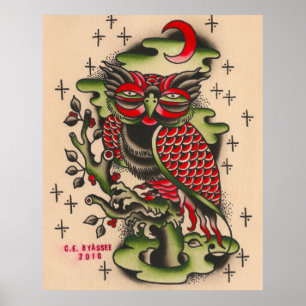 Póster Design do tatuagem da coruja do russo