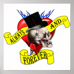 Poster Design do tatuagem do crânio e do coração de