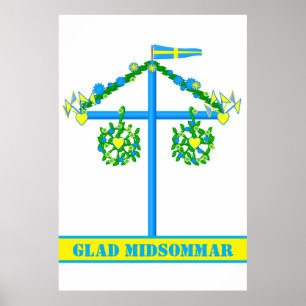 Poster design escandinavo, midsommar contente