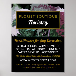 Poster Design Floral Antiquado, Publicidade Florista