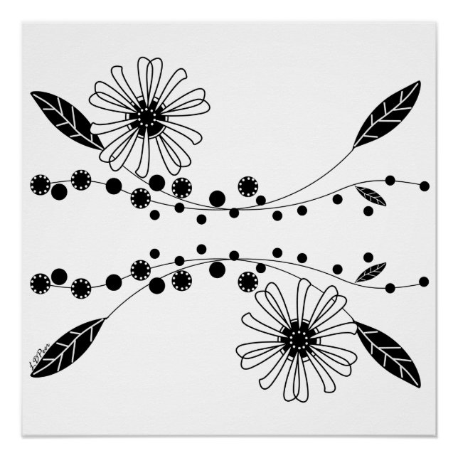Póster Design Floral Branco e Preto (Frente)