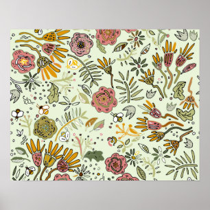 Poster design floral da flor do teste padrão da abelha d