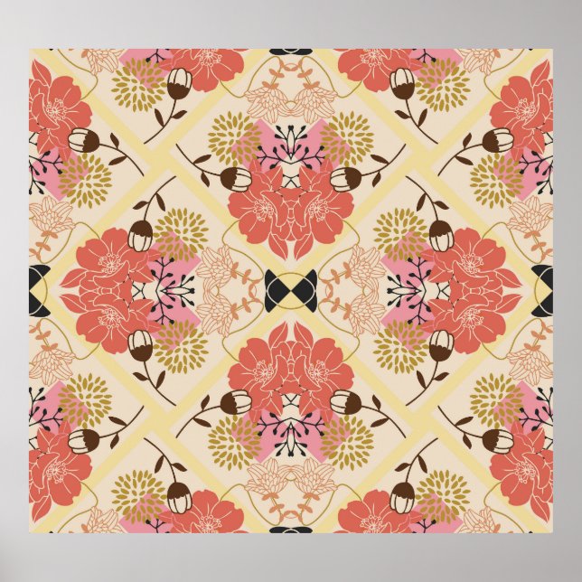 Poster Design Floral de padrão de colheita contínua. (Frente)