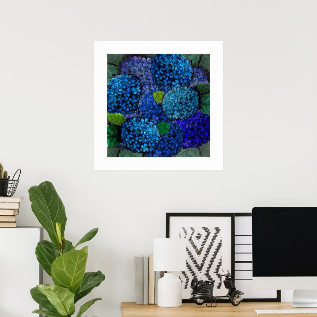 Póster Design Floral Flor de Hortênsia Azul (Escritório em casa)