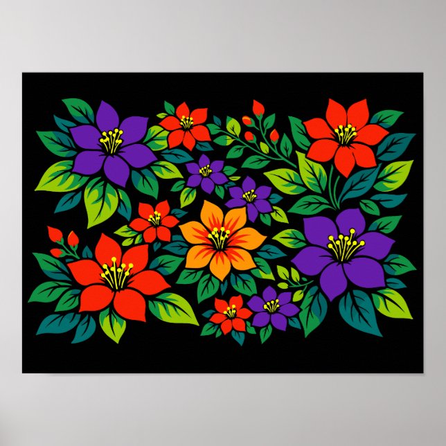 Poster Design Floral Vibrante com Flores Coloridas (Frente)