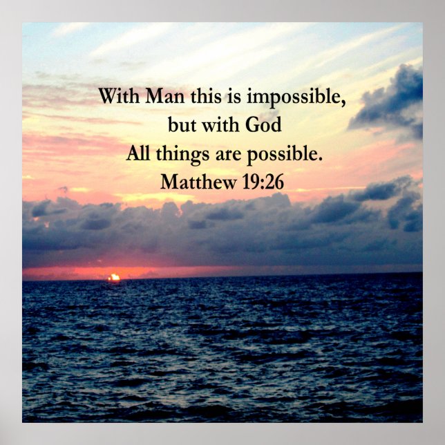 PÓSTER DESIGN FOTO MOTIVATIVO DE MATTHEW 19:26 (Frente)