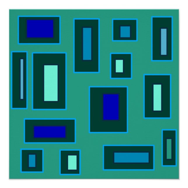 Póster Design geométrico azul e verde (Frente)