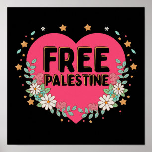 Poster design gráfico cardíaco rosa-giro-palestiniano