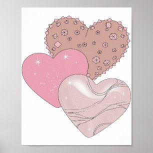 Poster Design Gráfico Corações e Estrelas de Prata Dinâmi