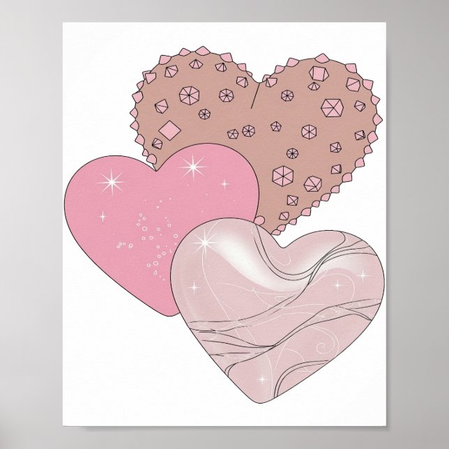 Poster Design Gráfico Corações e Estrelas de Prata Dinâmi (Frente)