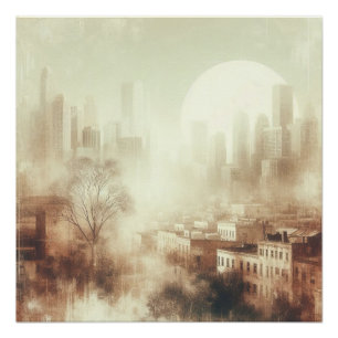 Póster Design Gráfico de Foto Antiga da Paisagem Urbana