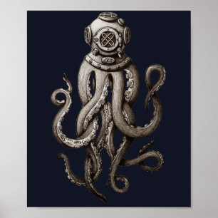 Poster Design Gráfico de Octopus de Unidade de Mergulho 