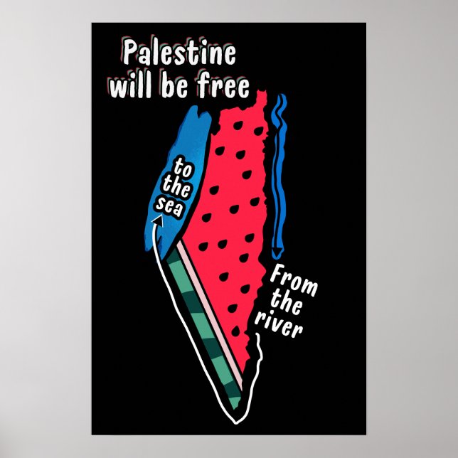 Poster design gráfico do mapa de melancia da palestina co (Frente)