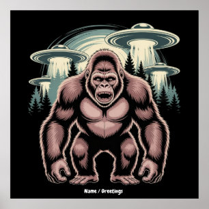 Poster Design Gráfico Engraçado de Alienígena de de Sasq