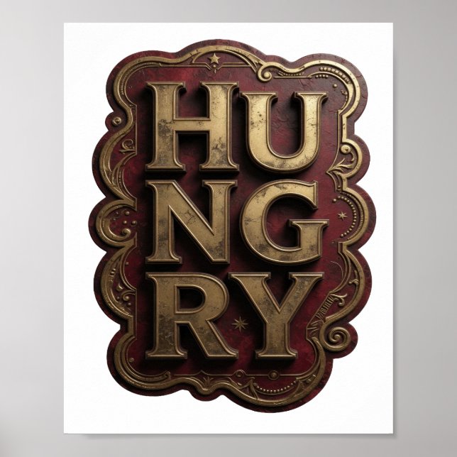 Poster Design Gráfico Witty Gold HUNGRY (Frente)