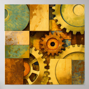 Poster Design Industrial Steampunk de Metal Envelhecido C
