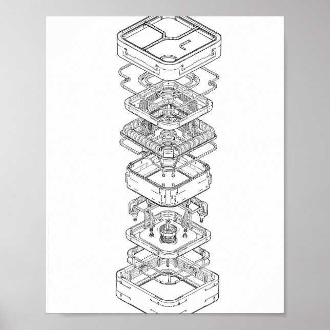Poster Design Instrucional: Montagem de Máquina Modular (Frente)