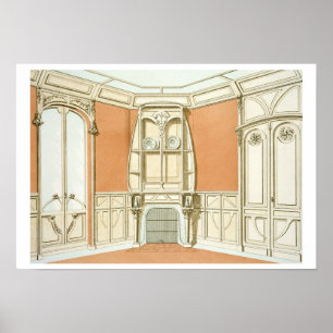 Póster Design interior para uma sala de jantar, ilustraçã