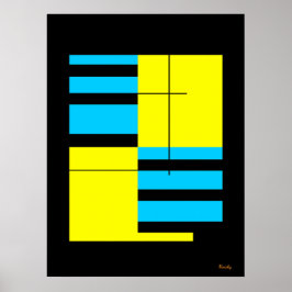 Poster Design Minimalista Bauhaus Grade Amarela e Cian