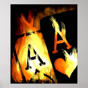 POSTER DESIGN ORIGINAL FLAMING POCKET ACES POKER ART