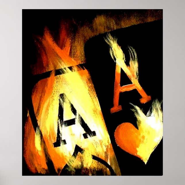 POSTER DESIGN ORIGINAL FLAMING POCKET ACES POKER ART (Frente)