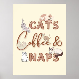 Poster Design para gatos e sopros de café