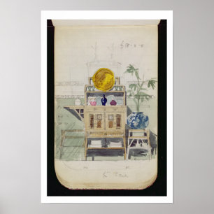 Póster Design para um aparador, c.1860s-70s (w/c & lápis