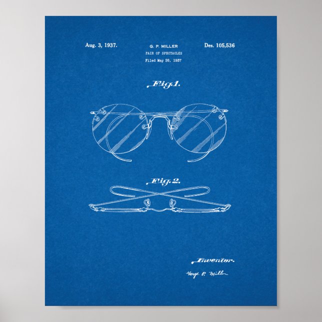 Póster Design Para Um Par De Patente De Óculos - Blueprin (Frente)