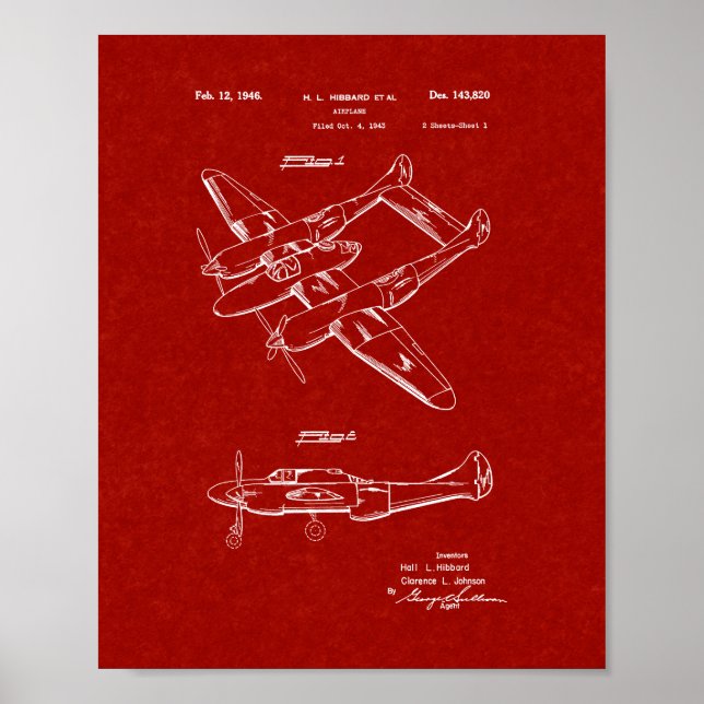 Poster Design Para Uma Patente De Avião - Vermelho Borgon (Frente)