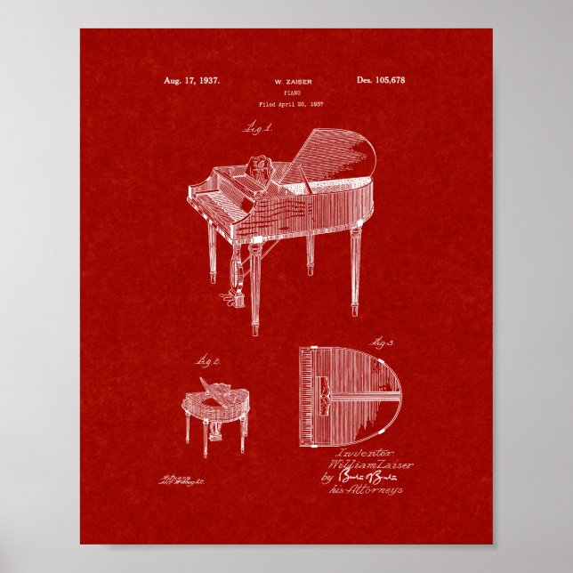 Póster Design Para Uma Patente De Piano - Vermelho Borgon (Frente)