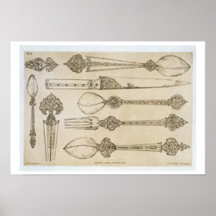 Póster Design persa para a cutelaria de prata diária, de