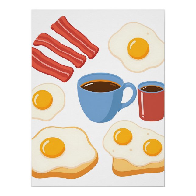 Póster Design plano moderno de torrada e café de ovos de  (Frente)