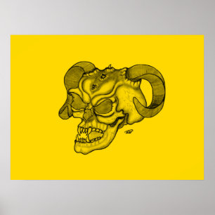 Poster Design preto e amarelo da cabeça do diabo do