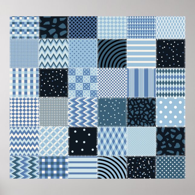 Poster Design, retalhos geométricos, tons azuis. (Frente)