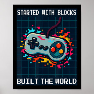 Poster Design Retro Gamer Para Homens Começou Com Blocos