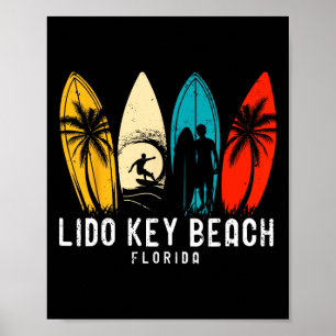 Poster Design Retro Lido Key Beach Florida Surfboarder Fo