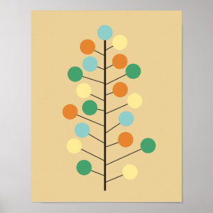 Póster Design retro moderno da árvore do Midcentury