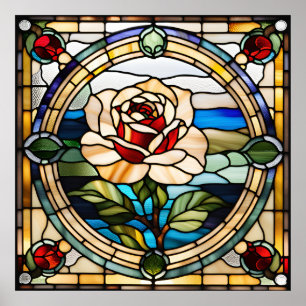 Poster Design Rosa de aparência de vidro retido