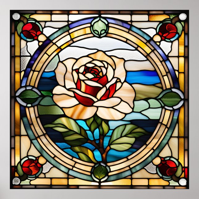 Poster Design Rosa de aparência de vidro retido (Frente)