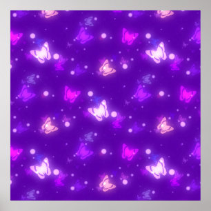 Póster Design roxo violeta das borboletas claras do
