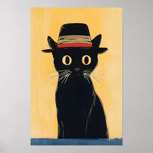 Poster Design Simples de Gato Preto Fofo (Frente)