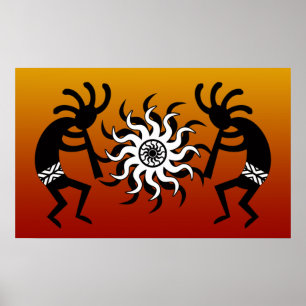 Póster Design tribal Kokopelli do sudoeste de Sun do