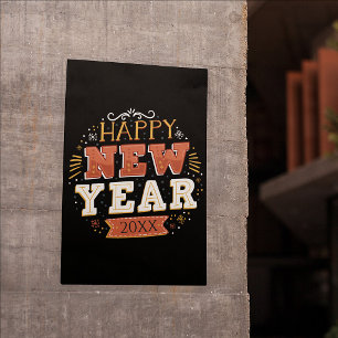 Póster Design Único de Ano Novo Feliz Vintage Personaliza