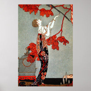Póster Design vermelho da senhora art deco