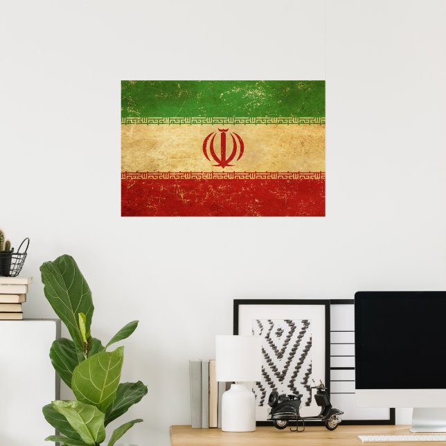 Poster Design Vintage Bandeira do Irã (Escritório em casa)