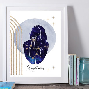 Poster Design Zodiac Azul Feminino Azul Sagitário