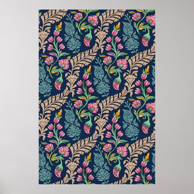 Poster Designação do Mughal Tradicional,padrão,flora (Frente)
