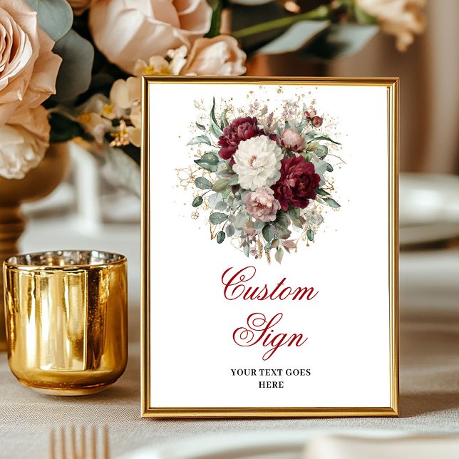 Poster Designer Marsala Floral Eucalipto Dourado Personal (Designer Marsala Floral Eucalyptus Gold Custom Poster)
