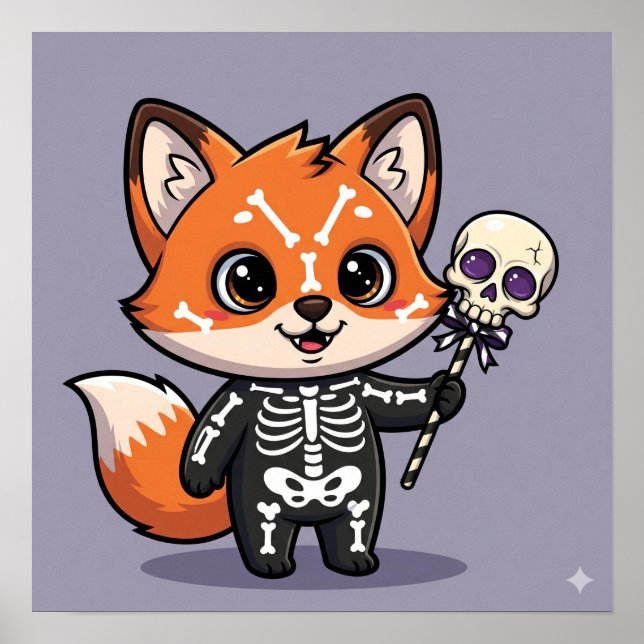 Poster Deslize a raposa - Esqueleto de Halloween (Frente)