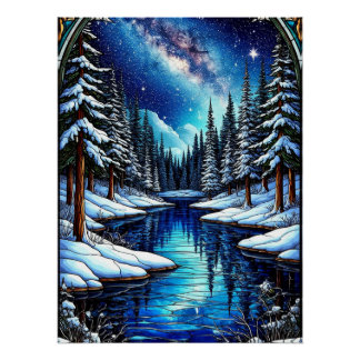 Póster Deslumbrante Paisagem de Inverno com Neve